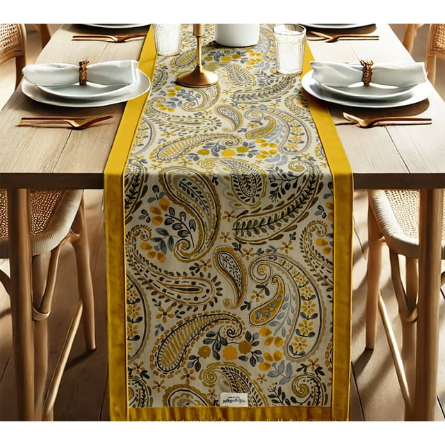 Vargottam 100% Cotton Table Runner - Double Layered with Side Borders - Table Linen - Paisley Print for Dining, Console & Coffee Tables