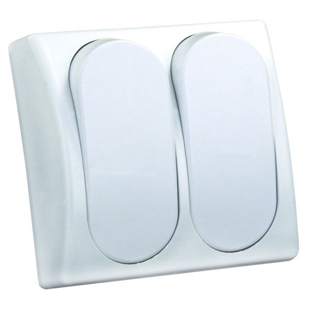 JR Multi Purpose Switch 13585 Double Switch; Single Pole Single Throw; Modular On/Off Switch; Rocker; 3.434 Inch x 3.656 Inch Outside Dimension; Non-Lighted; White; With Bezel