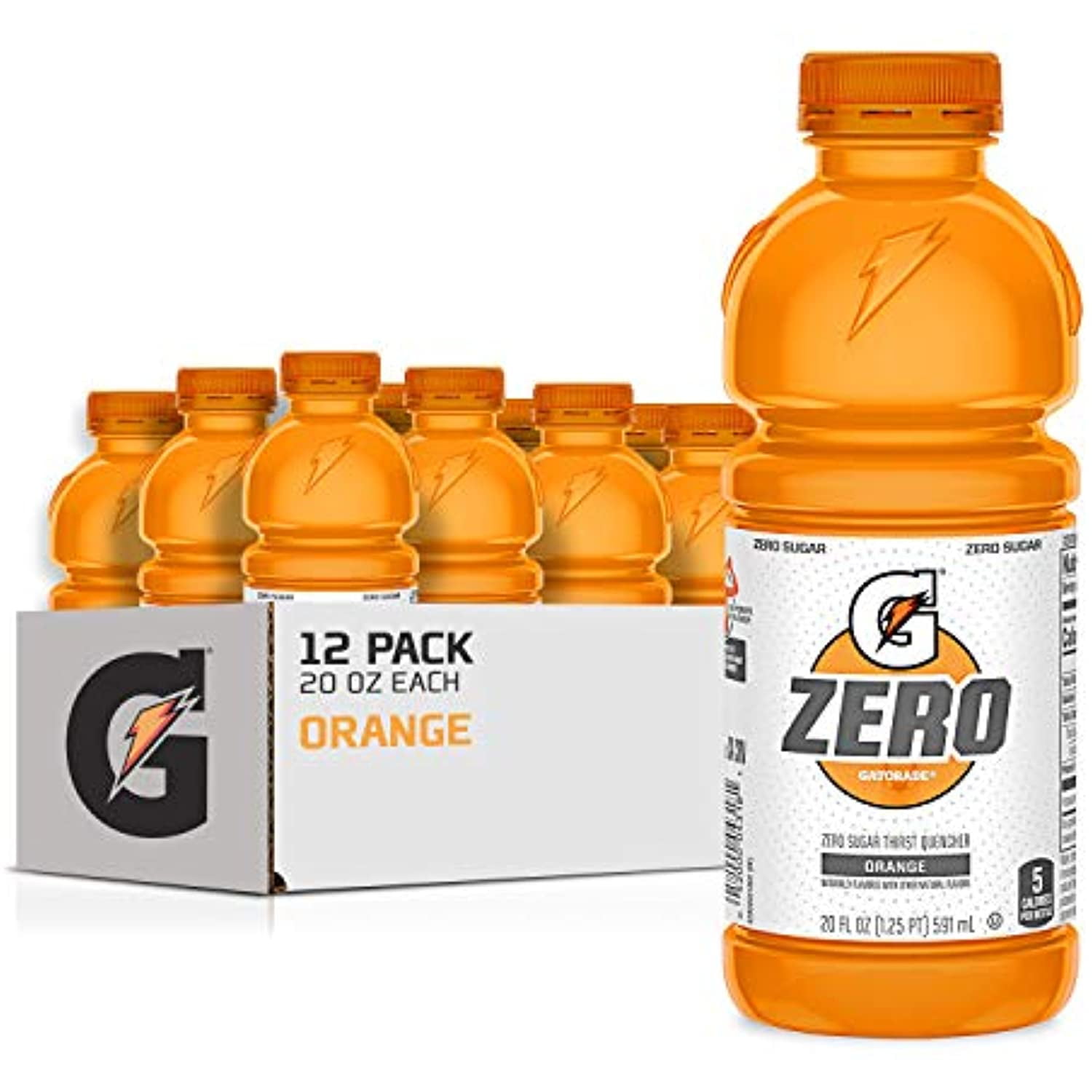 Gatorade Zero Sugar Thirst Quencher, Orange, 20 Fl Oz (Pack Of 12