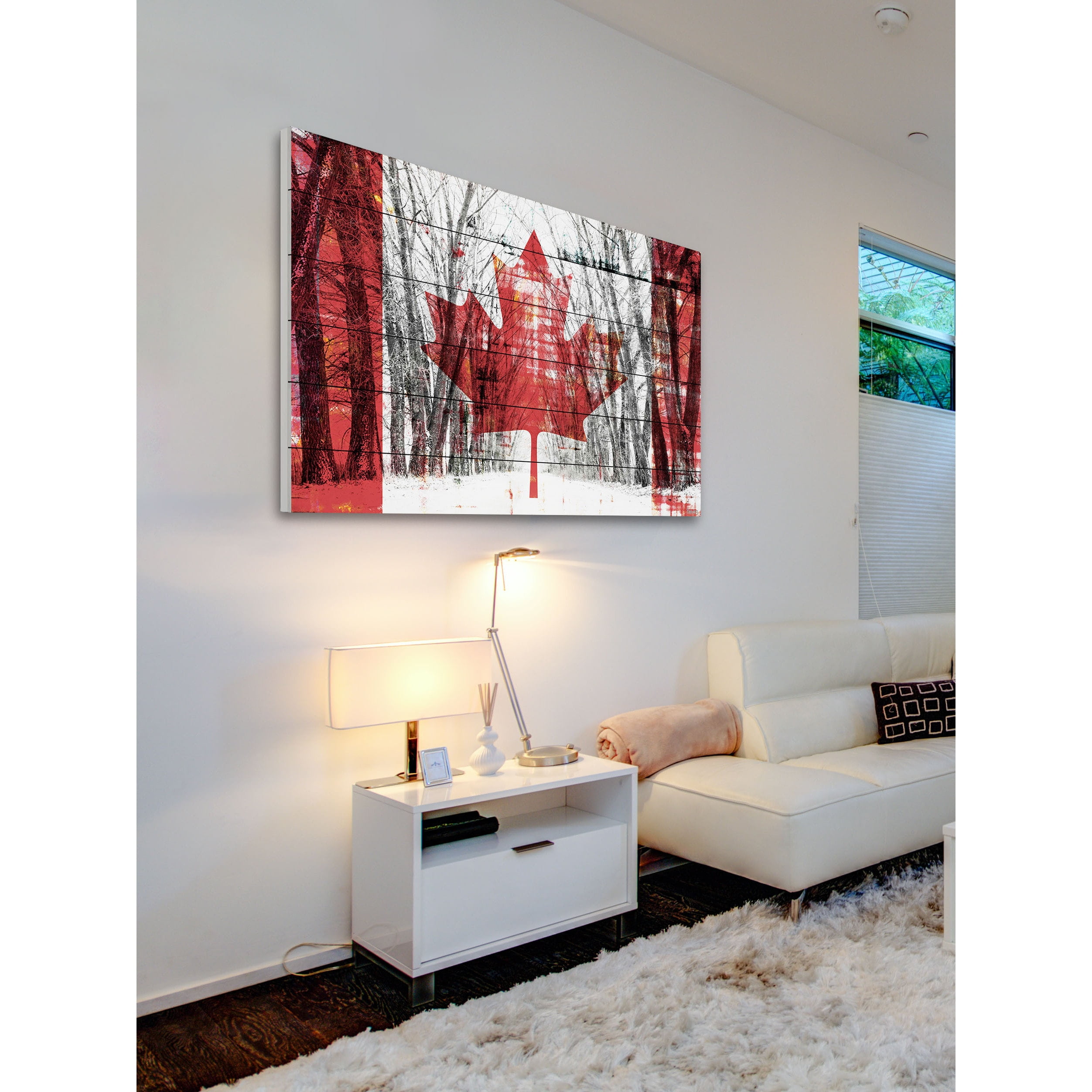 Parvez Taj  - Canadian Rows of Trees Painting Print on White Wood - Multi-Color 45 x 30