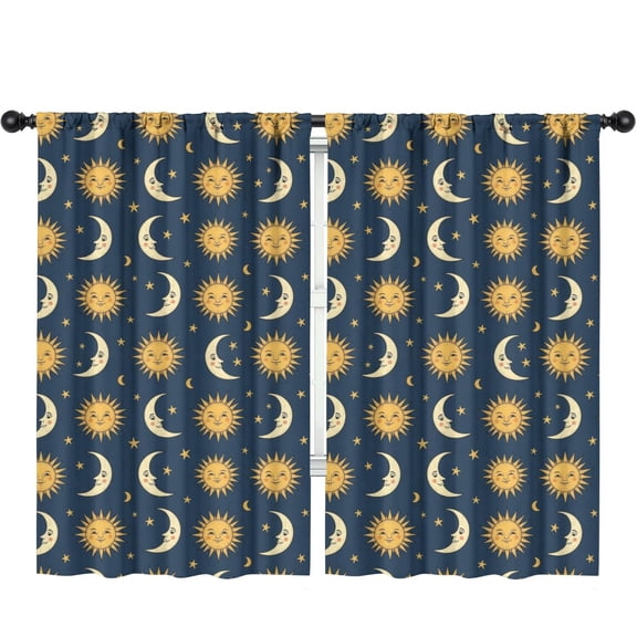 Blackout Kids Curtains,Sun and Moon Gothic Pattern Children's Insulated Curtains Set Of 2,Bedroom Essentials,Toddler Room Decor 52"x84"