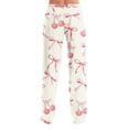 thumbnail image 6 of Women's Comfy Pajama Pants with Red Bow Print, Soft Lounge Sleepwear, Elastic Waist, Relaxed Fit, White, Size Options, 6 of 6