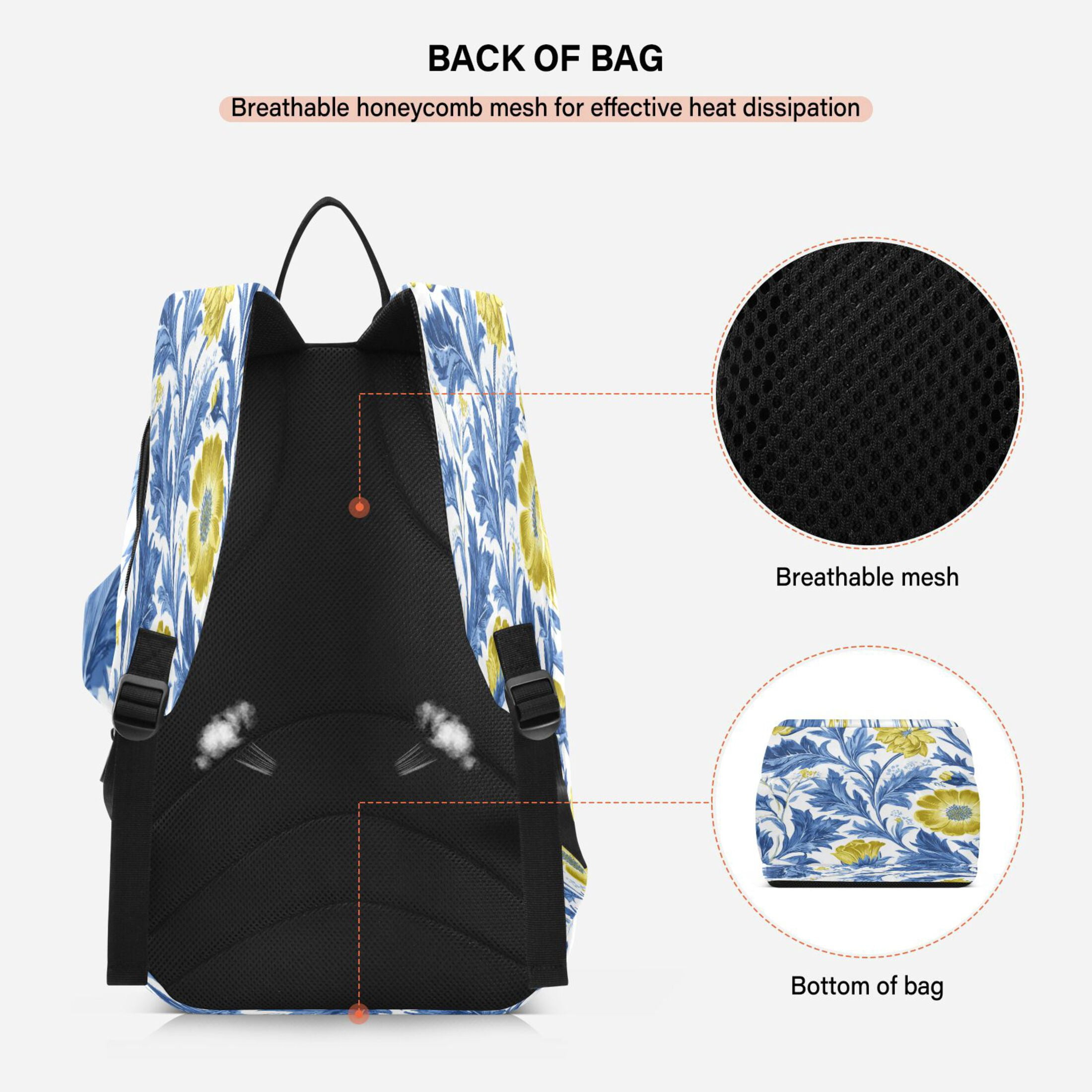 2 Racquet Holder Tennis Backpack Tennis Racket Covers Gym Bags Yellow Floral Style