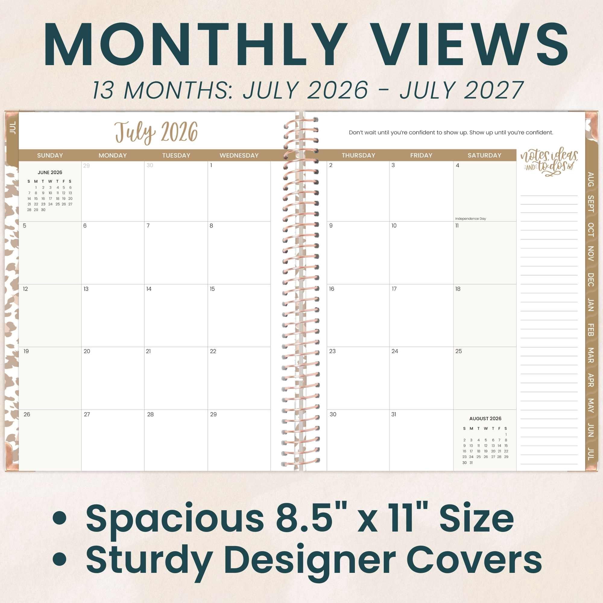 bloom daily planners 2026-2027 Academic Planner, 13-Month Monthly & Weekly Hard Cover, 8.5" x 11", Tan Leopard