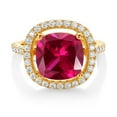 thumbnail image 2 of Gem Stone King 18K Yellow Gold Plated Silver Ring Created Ruby Moissanite (5.69 Cttw), 2 of 3