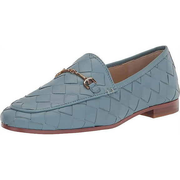 Sam Edelman Loraine Woven Aspen Sky Leather Classic Chain Detail Vamp Loafers (Aspen Sky Woven, 5)