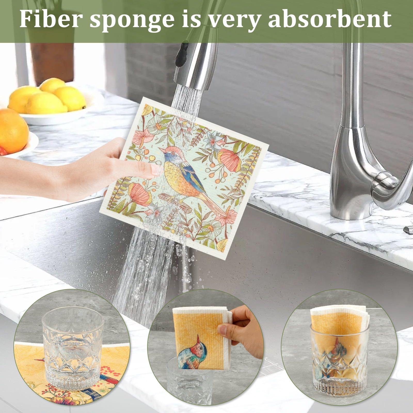 Hvxrjkn 12Pcs Swedish Dishcloths Reusable Kitchen Dish Towels Absorbent Dishcloths Washable Soft Cellulose Sponge Cloths 7.7 x 6.7in Kitchen Wash Rag for Washing Dishes