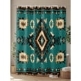 thumbnail image 4 of Shower Curtains Retro Geometric Green Black Beige Texture Bath Curtain Floral Ethnic Style Waterproof Bathroom Shower Curtain Set with Hooks Decoration 36 x 72 Inches, 4 of 7