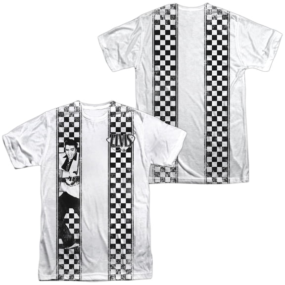 Elvis Presley Checkered Bowling Shirt Unisex Adult Sublimated Costume T Shirt (Front/Back), Large Multicolor