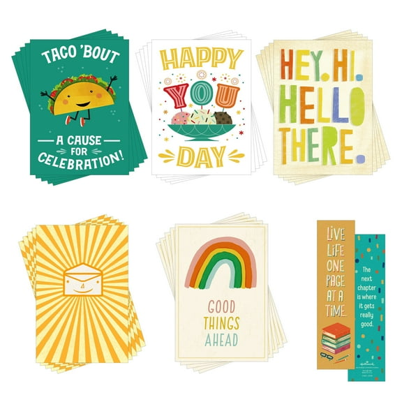 Hallmark Business Bulk Assorted Encouragement Gift Bundles (Kid-friendly Cards & Bookmarks), 25 sets / 50 items