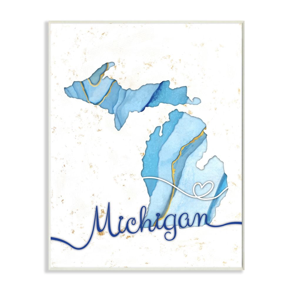 Stupell Industries Michigan Agate Blue US State Design Wall Plaque by Ziwei Li