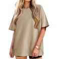 thumbnail image 6 of Short Sleeve Women Solid Casual Loose Side Split Shirt Tops, 6 of 6