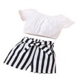 thumbnail image 1 of Toddler Girl Summer Outfits Set  Short Sleeve Button Down Crop Top Striped Shorts with Belt MHX, 1 of 5