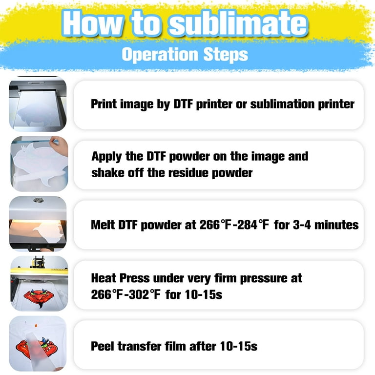 Yamation DTF Transfer Film and Powder Kit for Sublimation & DTF Printer-  8.3×11.7 in DTF Paper A4 15 Sheets and 8.8oz DTF Powder White