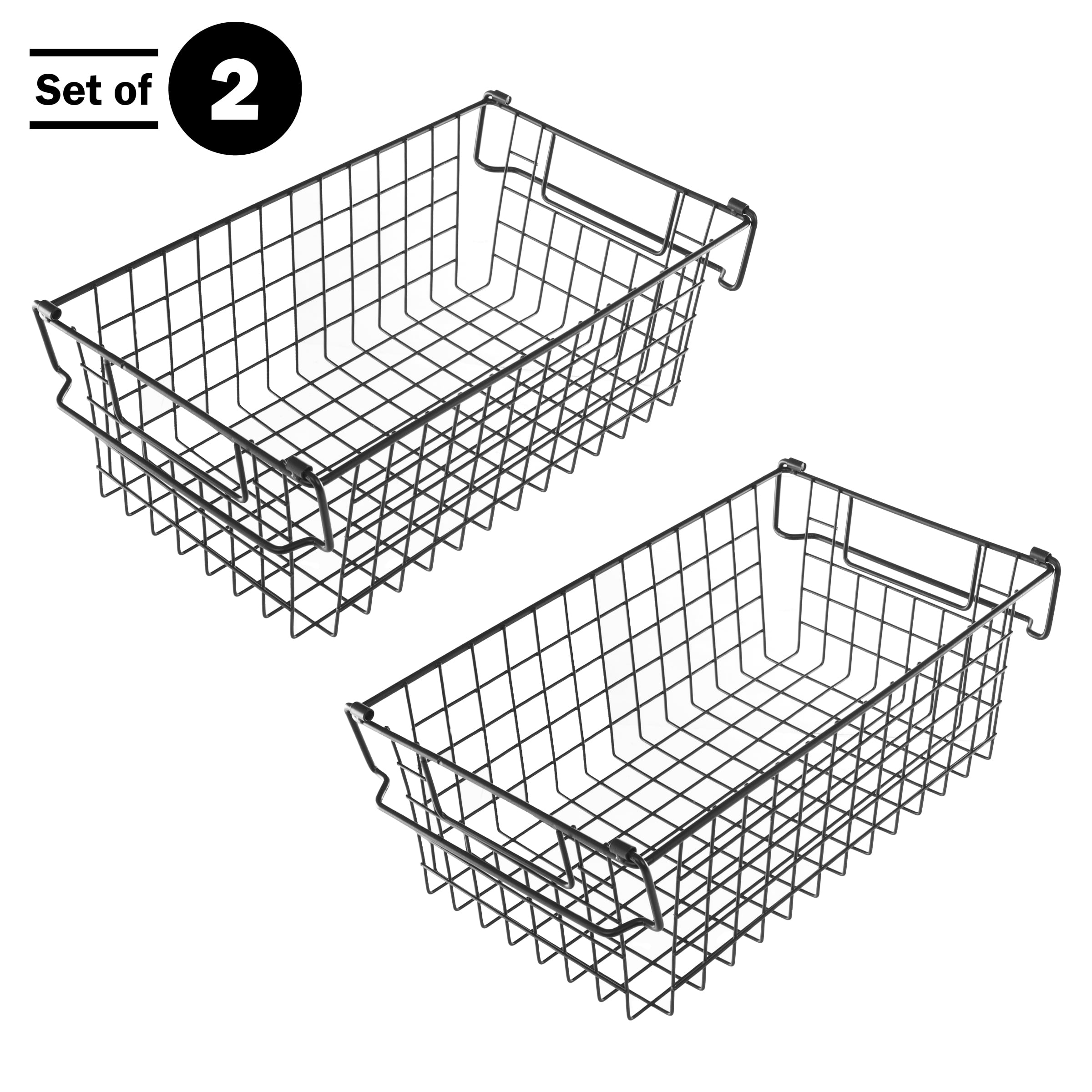 Set of 2 Storage Bins - Basket Set for Toy, Kitchen, Closet, and Bathroom Storage - Medium Shelf Organizers with Handles by Home-Complete (Black)