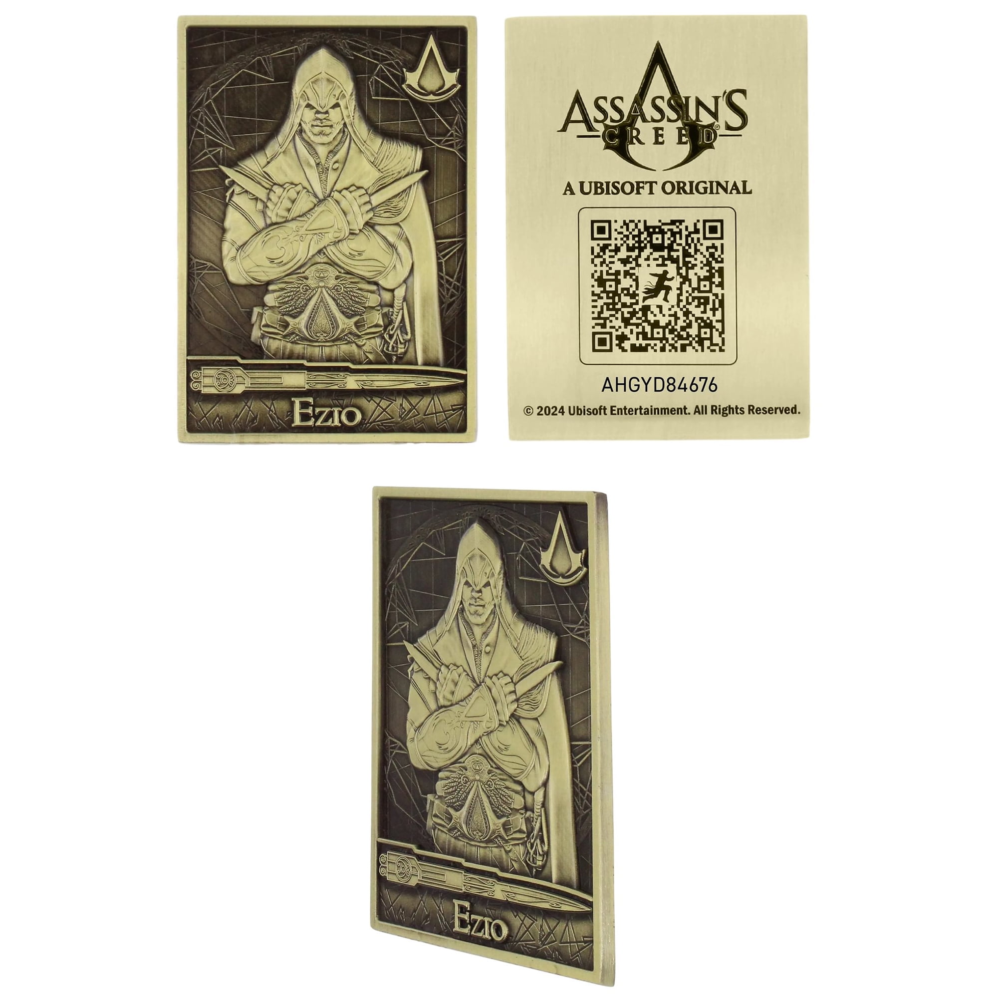 Exquisite Gaming: Digiplate Starter Pack - Assassins Creed: Assassins - 3 Collectible Metal Cards & Phone Stand, Copper-Gold-Silver Image Plates