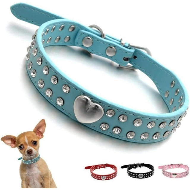 Small Dog Collar For Female Dogs, Bling Puppy Collar Faux Leather Fancy Diamond Crystal Glitter Pretty Jewel Rhinestone Cat Collars For XXS XS Small Medium Large Pet Girl Dogs,