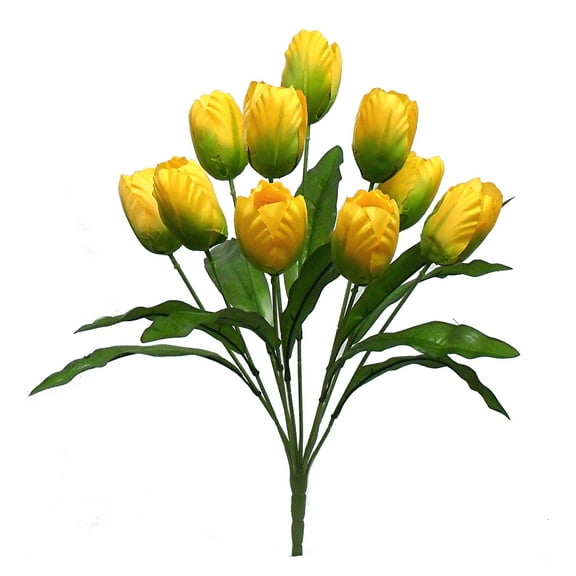 Lemon Yellow Spring Tulip 19in Artificial Polysilk Faux Fake Flower Bush for Craft Home Garden Outdoor Bouquet Arrangement Ceremony Wedding Arch Floral Wall Aisle Decor (Yellow, Set of 2)