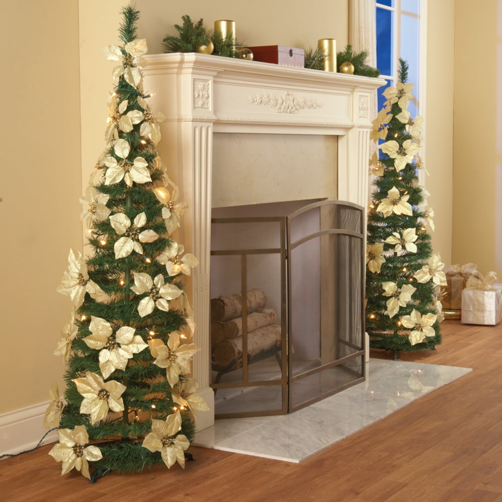 Collections Etc Lighted Holiday Poinsettia Pull Up Christmas Tree