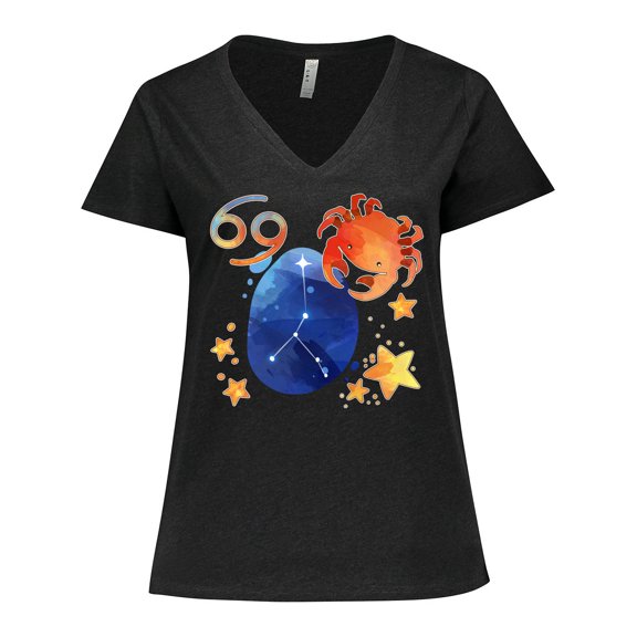 Inktastic Cancer Crab Constellation Zodiac Sign Illustration Women's Plus Size V-Neck T-Shirt