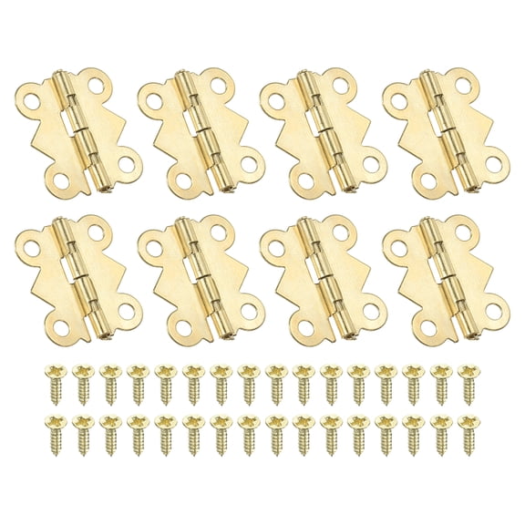 Uxcell Small Jewelry Box Hinges 3/4 inch, 8 Pack 90-degree Butterfly Hinges Jewelry Box with 32 Screws, Gold