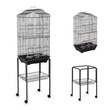 Towallmark 60" Wrought Iron Bird Cage, Heavy-Duty 25 Lbs, Play Top, Rolling Stand, Stainless Bowls, Non-Toxic Coating, Easy Clean Flight Cage for Small & Medium Birds