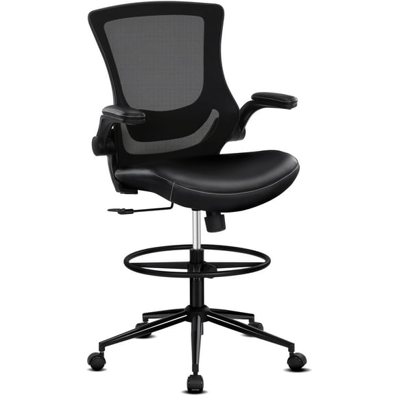 Misolant Tall Office Chair for Standing Desk, Drafting Chair with Foot Ring, PU Leather Recline High Office Tall Desk Chair with Adjustable Lumbar Support