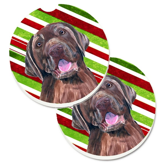 Carolines Treasures SC9344CARC Labrador Candy Cane Holiday Christmas Set of 2 Cup Holder Car Coasters Large multicolor