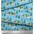 thumbnail image 2 of Soimoi Blue Poly Georgette Fabric House & Tree Christmas Fabric Prints By Yard 52 Inch Wide, 2 of 3