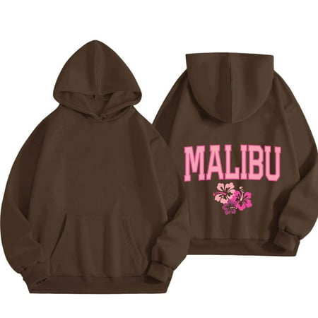 

WUDATI Preppy Graphic Print Long Sleeve Hoodie Women Drawstring Sweatshirt Crewneck Casual Pullover Top for Back to School Beach Travel Aesthetic Outfits S-XXL