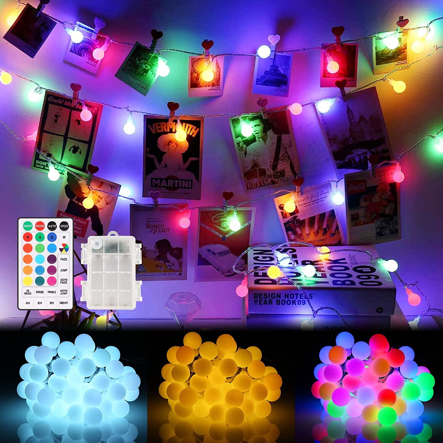 LED String Lights 16ft 50 LED Battery Operated String Lights Color Changing with Remote Waterproof Globe Starry Fairy Lights for Outdoor Indoor Bedroom Garden Christmas Halloween - Walmart.com