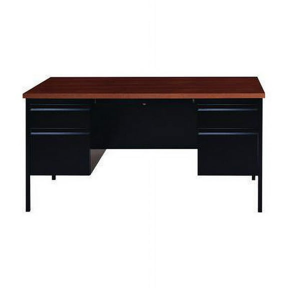 Alera Double Pedestal Steel Desk, 60" x 30" x 29.5", Mocha/Black, Black Legs