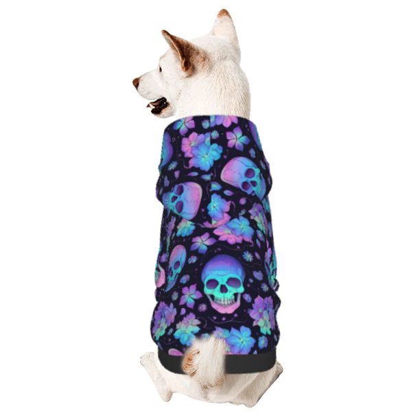 Fotbe Skull flower funny Sudadera con Estampado para Perros Pequeños – Suéter con Capucha para Mascotas, Tela Suave de Forro Polar con Bolsillo-X-Small