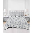 thumbnail image 2 of Quilts Twin-XL Size Bedding Set, Navy Blue Flowers Lightweight Quilted Comforter, Spring Summer Farmhouse Botanical Soft Reversible Bedspread Coverlet with Pillow Covers for All Season, 68" x 98", 2 of 7