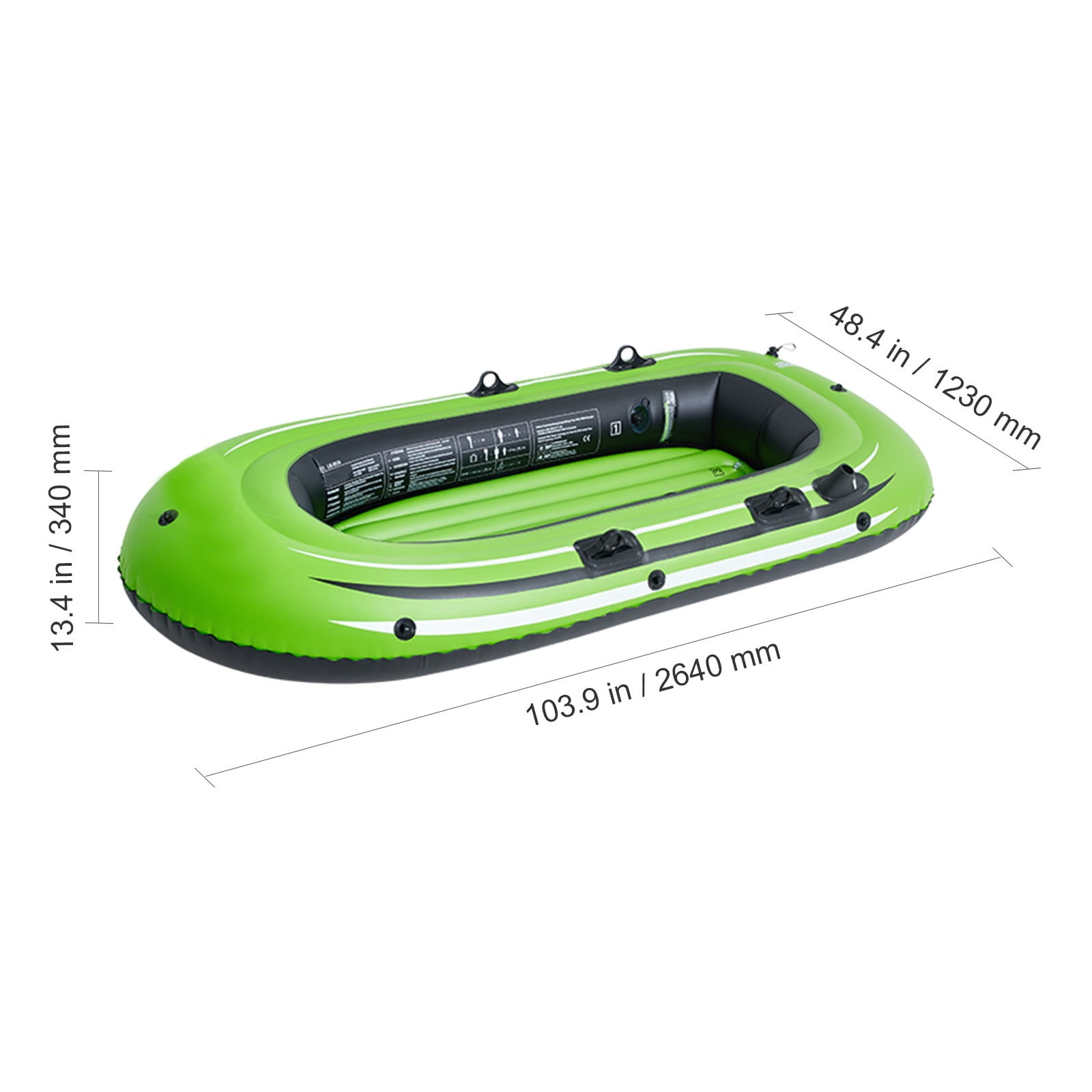 KFFKFF 3-Person PVC Inflatable Boat with Aluminum Oars and High-Output Pump