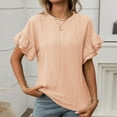 thumbnail image 5 of TYGHBN Women's Solid Color Round Neck Ruffle Short Sleeve T Shirt for Summer Womens Tech Dark Shirt Summer Sports Women Loose Fit Womens Summer Shirts Ladies Athletic Wear Women Workout Shirts 2, 5 of 7