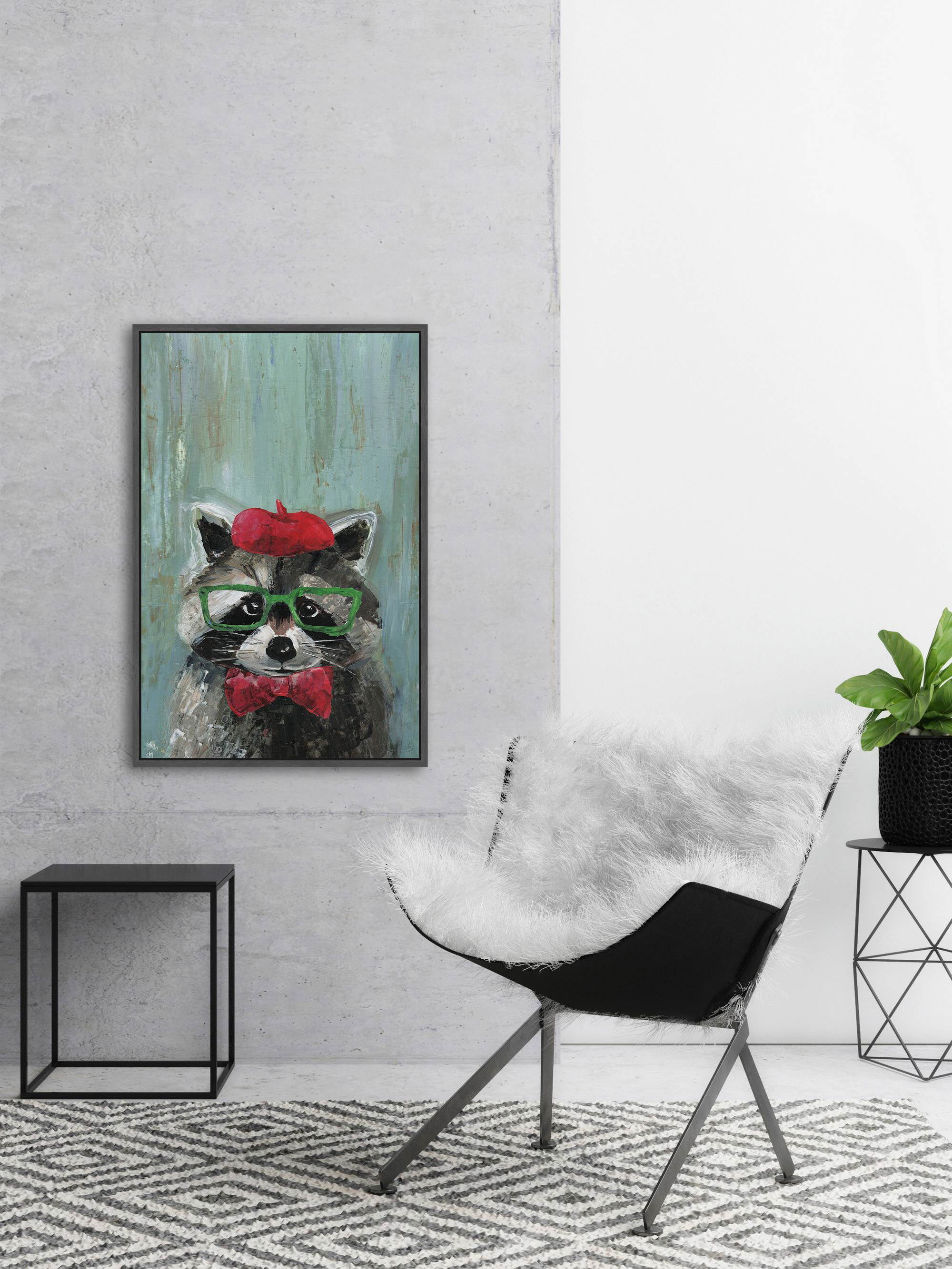 Raccoon the Painter Floater Framed Painting Print on Canvas
