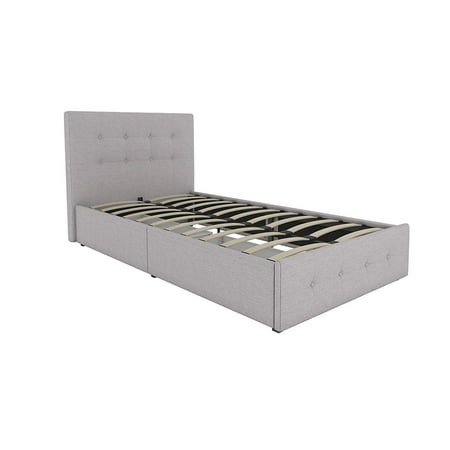 Dhp Rose Upholstered Platform Bed With Under Storage And Wooden Slats On Tufted Headboard In Linen Twin Size Grey Dhp Rose Upholstered Platform Bed With Under Storage And Wooden Slats On Tufted Headboard In Linen Twin Size Grey