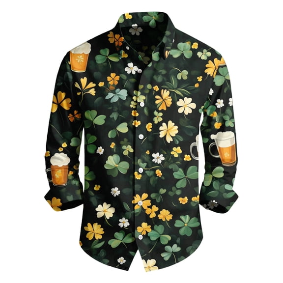 Men's St. Patrick's Day Shamrock Button Up Shirt Long Sleeve Casual Top