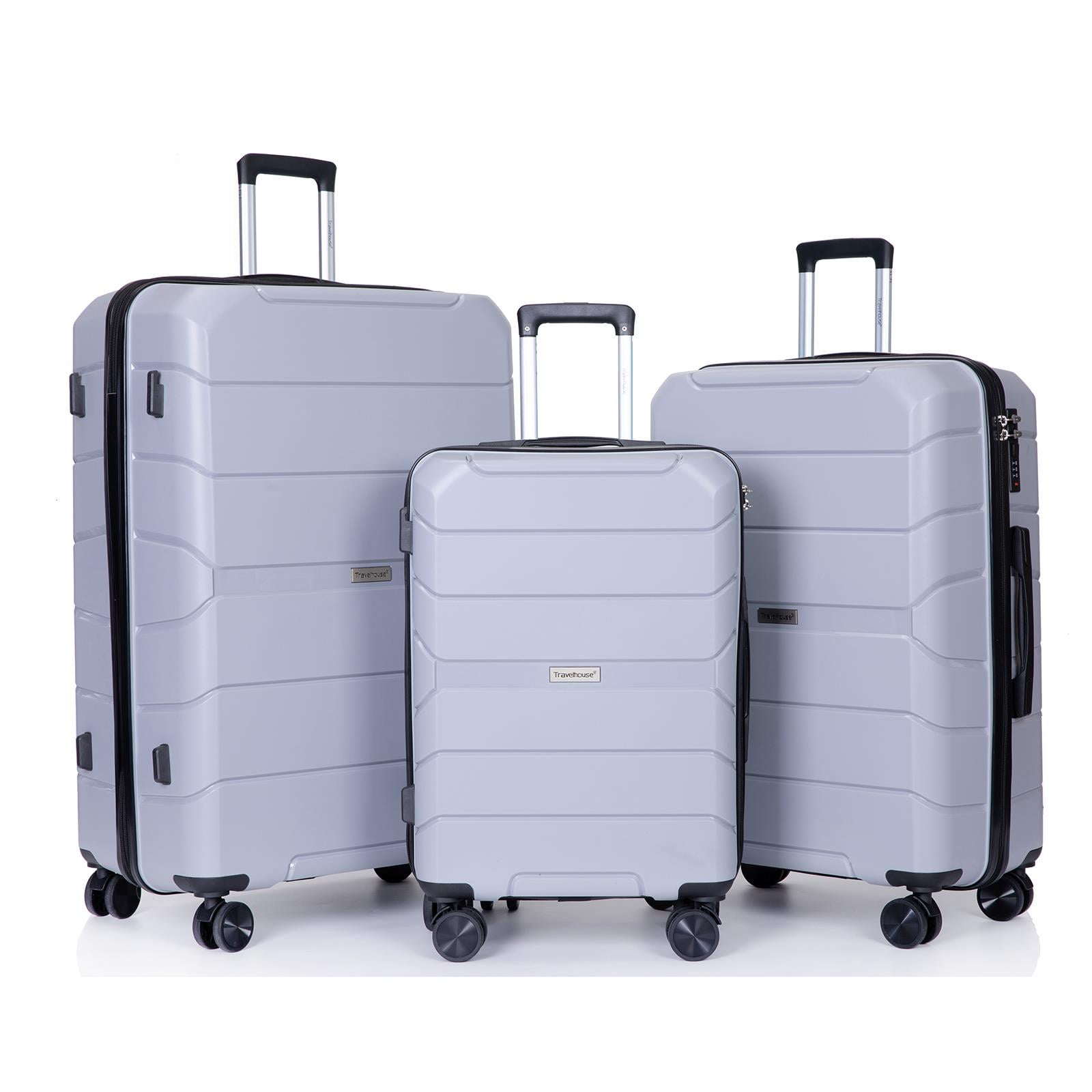 Zimtown 3 Piece Luggage Set, PP Hard Shell Suitcase Luggage Sets Double ...