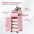 thumbnail image 6 of Hassch Mobile Hair Stylist Cart with Lock & Keys, Rolling Salon Station with 4 Drawers, Stainless Steel Tool Slots and Space-Saving Side Shelf, Pink Beauty Trolley for Salon or Home, 6 of 8