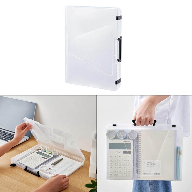 Langgg Transparent Portable File Case Double-buckle with Paper Protector Desk Paper Supplies Holder Document Paper Handle Box Containers A4 Thick Whote