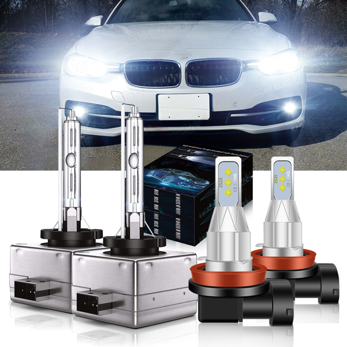 SHENKENUO 9012/HIR2 LED Headlight Bulbs - 6000K Cool White For GMC Sierra 2014-2015