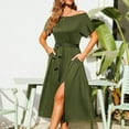thumbnail image 4 of Sakmal Green Womens Summer Dresses Side Slit Off the Shoulder T Shirt Midi Dress Short Sleeve Dresses, 4 of 9