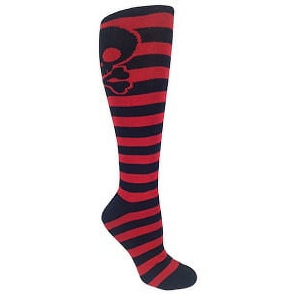MOXY Socks Black and Red Striped Skater Skull Knee-High Socks