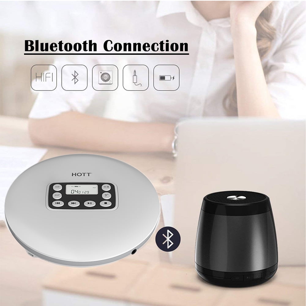 MEGICOT Portable Bluetooth 5.0 CD Player with LED Display, Rechargeable, Anti-Skip Protection, Anti-Shock, Headphone Jack Personal CD Music Disc Player (Silver)