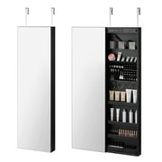 NEX Full Mirror Jewelry Armoire, Sliding Door Jewelry Cabinet, Wall-Mounted in Black