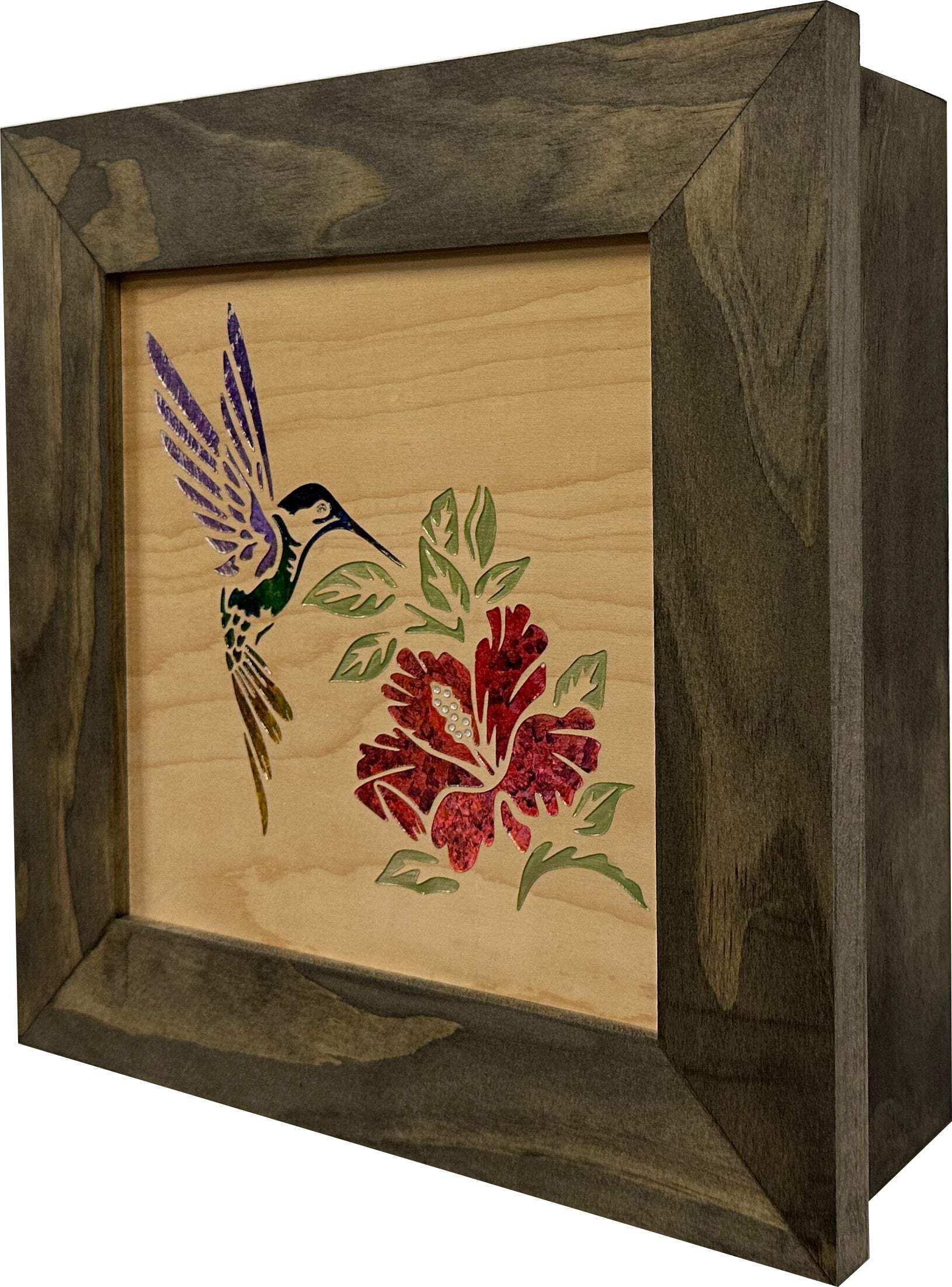 Bellewood Designs Decorative Wooden Gun Safe with Hummingbird and Hibiscus