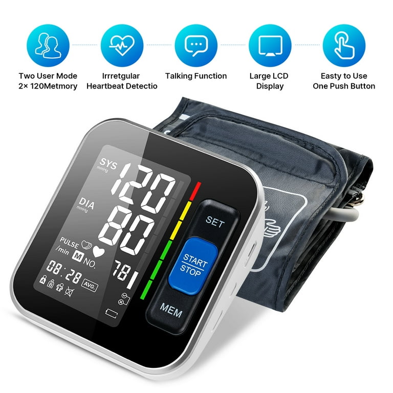 Mighty Rock Blood Pressure Monitor Upper Arm Fit Reno Blood Pressure Cuff  8.7”- 15.7” Monitor Backlight Display HR Detection Digital BP Machine 