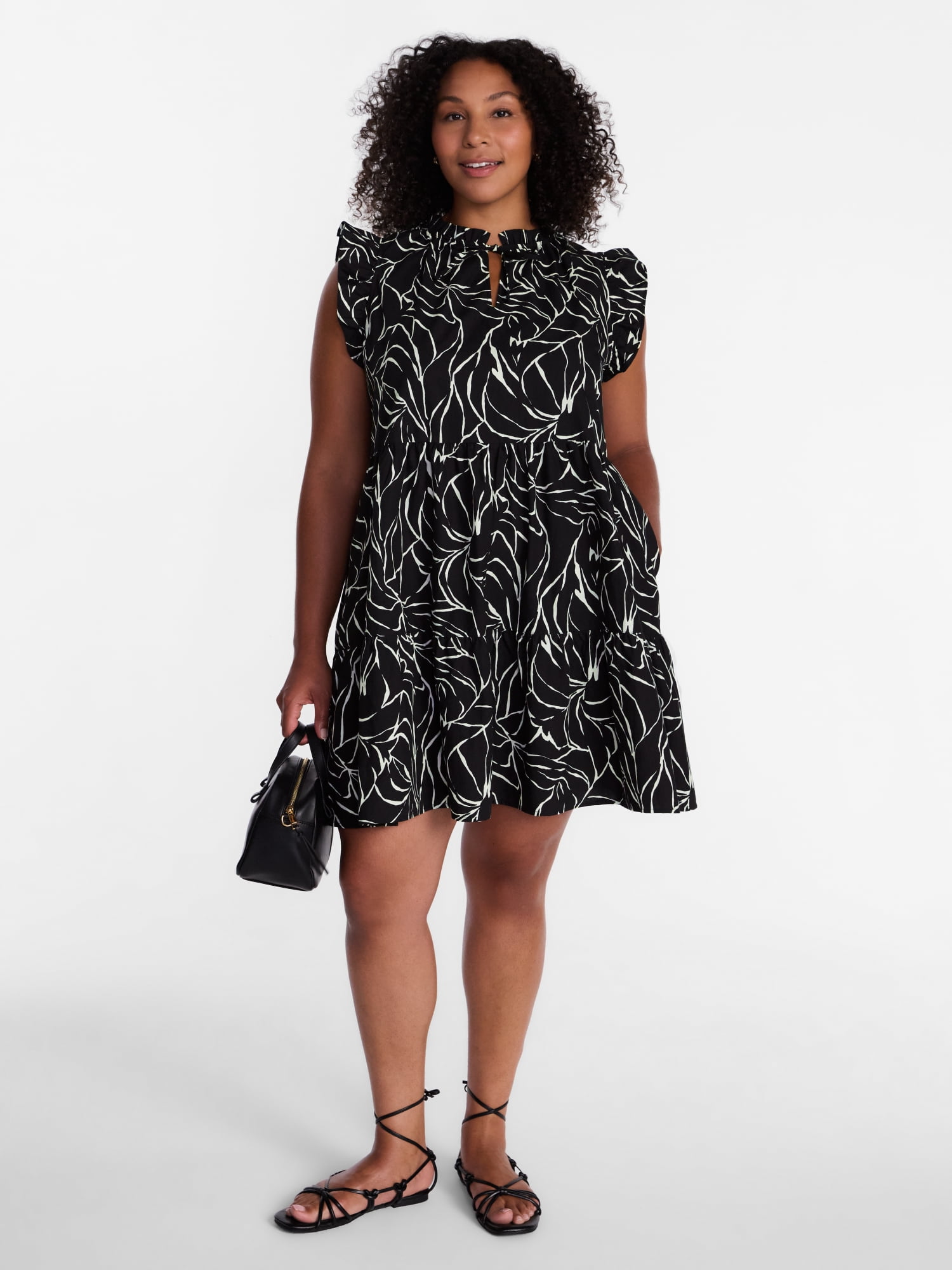 Time and Tru Women's and Women's Plus Cotton Mini Dress with Flutter Sleeves, Sizes XS-4X